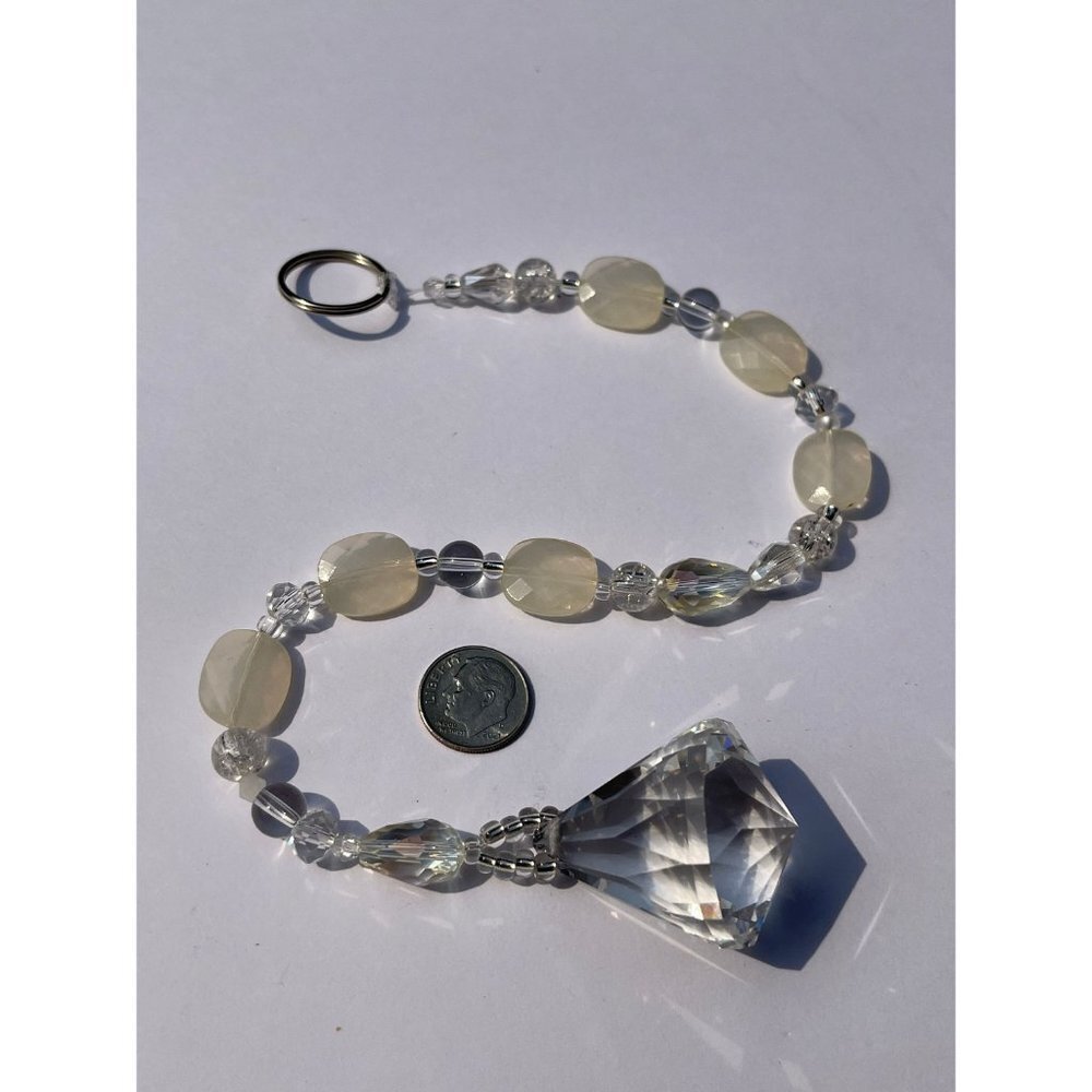 Beaded Suncatcher - White Clear - Crystal Triangle Prism - Hanging Decor - Picture 7 of 12